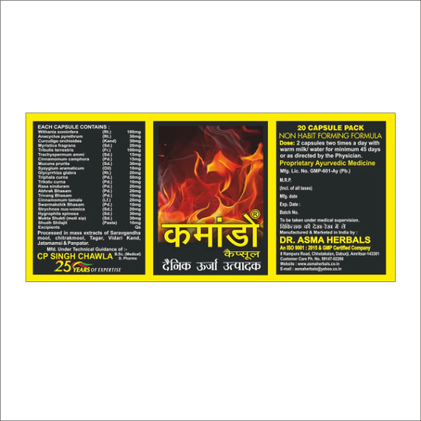 Commando Capsule for Men Ingredients, Directions & Product Information