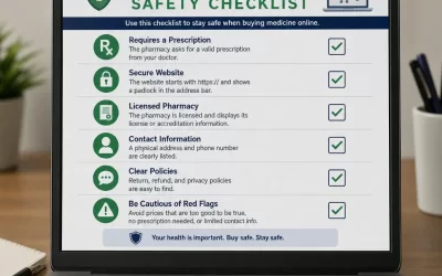 Buy ED Medicines Online pharmacy safety checklist on laptop screen