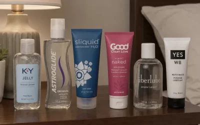 Selection of sexual lubricant bottles and personal lubricant products for intimate wellness